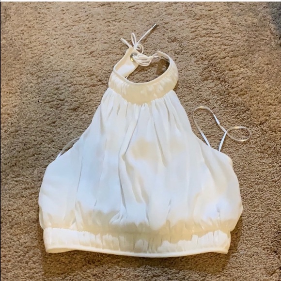 C/MEO Collective Tops - C/MEO White Backless Halter Crop Top